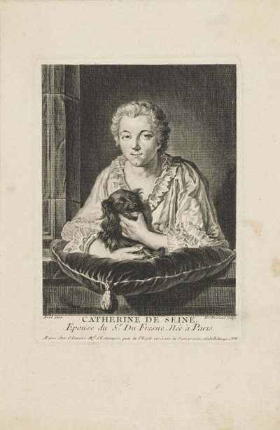 Porträtt av skådespelerskan Madame Quinault-Dufresne 1705-1767, ca. 1750. av Etienne Fessard