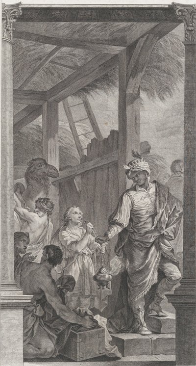The Chapel of the Foundlings i Paris: Le Roi mage Balthazar et sa suite, 1752. av Etienne Fessard