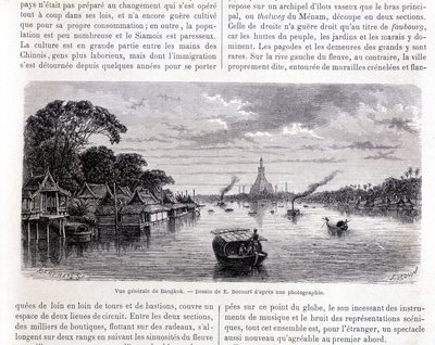 Översikt över Bangkok. Teckning av E. Bocourt. av Etienne Gabriel Bocourt