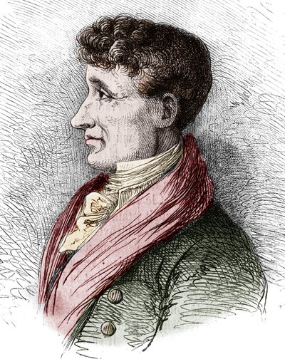 Porträtt av Joseph Joubert (1754-1824), fransk författare. Gravyr av Bocour i "" Le Magasin pittoreska"" av Etienne Gabriel Bocourt
