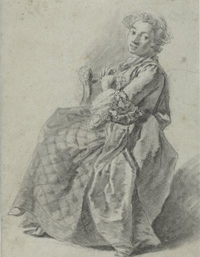 Studie av en sittande ung kvinna, till vänster av Etienne Jeaurat (attributed to)