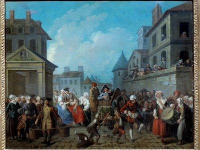 Karneval på gatorna i Paris Målning av Etienne Jeaurat (1699-1789) 1757. Dim 0,65 x 0,82 m Paris, Musee Carnavalet av Étienne Jeaurat