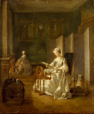 Interiör med två kvinnor, sent 1730-tal-tidigt 1740-tal av Étienne Jeaurat