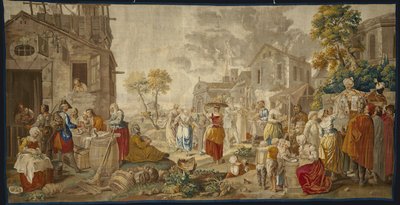 Utomhusmarknaden, från byfestivaler, 1775-89 av Étienne Jeaurat
