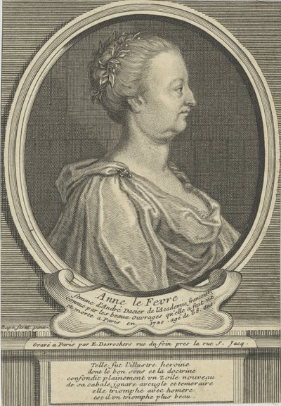 Porträtt av Anne Dacier född Le Fèvre 1647-1720, ca 1720. av Etienne Jehandier Desrochers