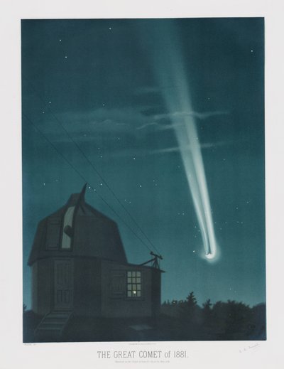 The Great Comet of 1881, observerad natten mellan den 25 och 26 juni, kl. 1h.30, från The Trouvelot Astronomical Drawings 1881, pub. 1881 (färglitografi) av Étienne Léopold Trouvelot