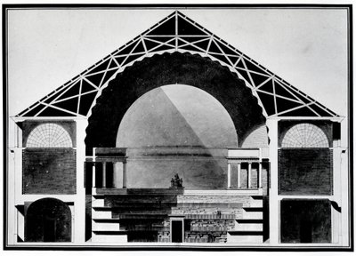 Bibliotheque Royale de France, tvärsnittsritning av byggnaden. Arkitektur av Etienne Louis Boullee (Etienne-Louis Boullee), fransk arkitekt (1728-1799). av Etienne Louis Boullee