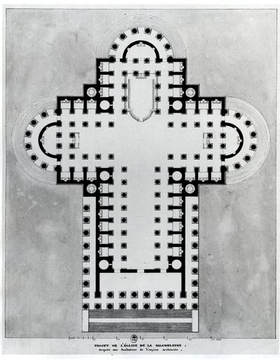 Projekt för Madeleinekyrkan. Teckning. Arkitektur av Etienne Louis Boullee (Etienne-Louis Boullee), fransk arkitekt (1728-1799). av Etienne Louis Boullee