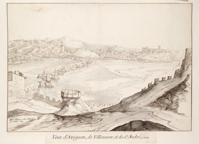 Utsikt över bron vid Avignon med utsikt mot Villeneuve, tidigt 1600-tal av Etienne Martellange