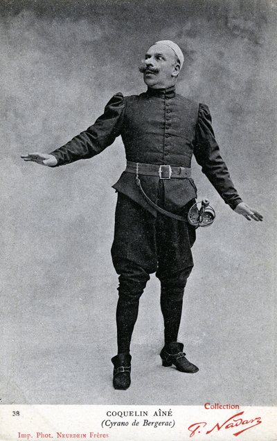Constant Coquelin aka som Coquelin aîné (1841 - 1909) i kostymen av Cyrano de Bergerac (s/v foto) av Etienne Neurdein