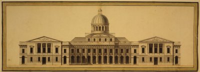 Design för U.S. Capitol, 1793 (bläck, tvätt och akvarell på papper) av Etienne Sulpice Hallet