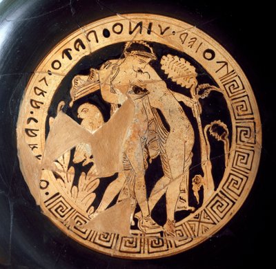 Etruskisk antiken: detalj av en kylix som representerar Dionysos och Ariane. Från Falerii Veteres (Civita Castellana) 600-talet f.Kr. Rom, Nationalmuseet för Villa Giulia av Etruscan