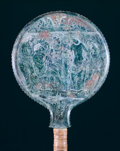 Graverad bronsspegel, från Todi (Umbria). Etruskisk civilisation, 400-talet f.Kr. av Etruscan