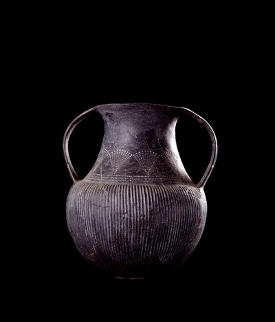Etruskisk civilisation: svart bucchero amfora, från Veio, nekropolen i Monte Michele, Italien - 700-talet f.Kr. av Etruscan
