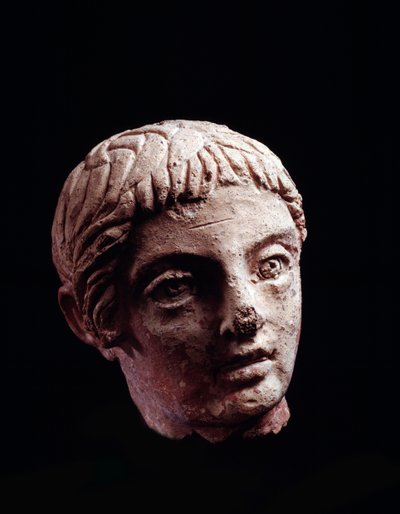 Etruskisk civilisation: chef för en ung man från templet Belvedere, i Orvieto - 500-400-talet f.Kr. Diam 13 cm av Etruscan
