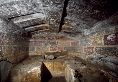 Etruskisk civilisation: inuti Francois grav i nekropolen Ponte Rotto, 300-talet f.Kr. Vulci, Italien av Etruscan