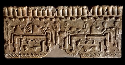 Etruskisk civilisation: terrakottafris prydd med en bankettscen. 580 f.Kr. Dim. 24x54 cm. Från Murlo Palace. Murlo, Antiquarium Comunale av Etruscan