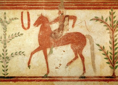 Ryttare, höger sida, från baronens grav, ca 500 f.Kr. (väggmålning) av Etruscan