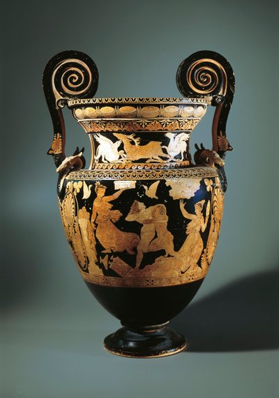 Italien, Lazio, Civita Castellana, volutekrater med röd figur (vas som används för att blanda vin och vatten) föreställande Peleus som kidnappar Thetis, målad av Aurora Painter, 360/340 f.Kr. av Etruscan
