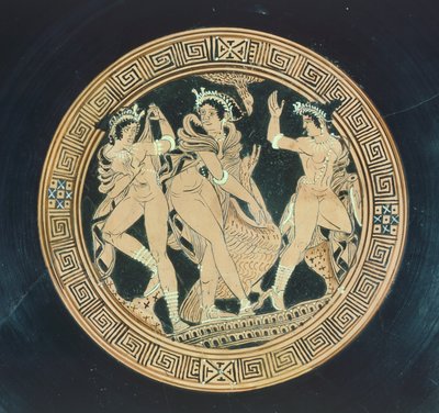 Kylix, detalj. Keramik med röd figur. Etruskisk civilisation, 400-talet f.Kr. av Etruscan