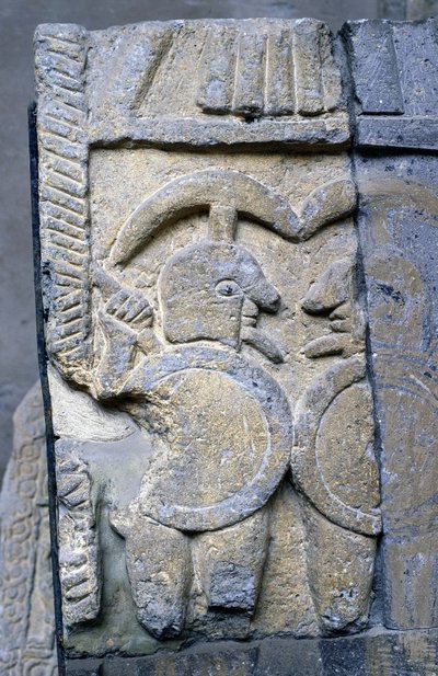 Etruskisk krigare på en sarkofag från Tarquinias nationalmuseum. av Etruscan Etruscan