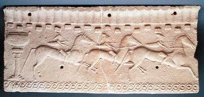 Plakett med en relief av ryttare (sten) av Etruscan Etruscan