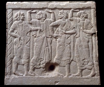 Relief med dansare från en marmormilstolpe i Chiusi, Italien, 600-talet f.Kr. av Etruscan Etruscan
