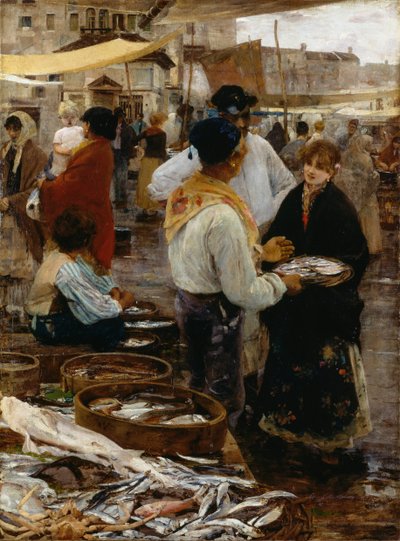 Fiskmarknad i Venedig av Ettore Tito