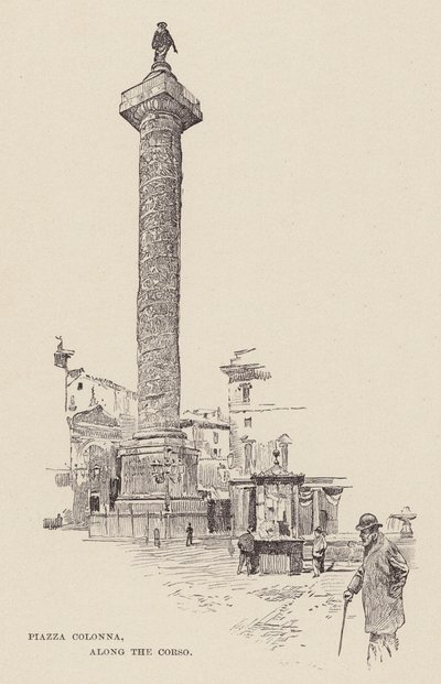 Piazza Colonna, längs Corso (gravyr) av Ettore Tito