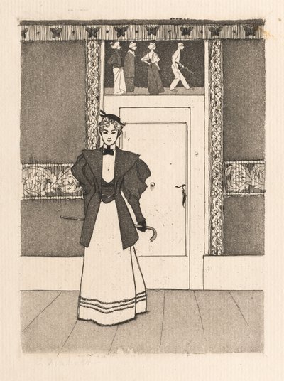Interiör med ung kvinna i gådräkt, 1895. av Eugen Kirchner