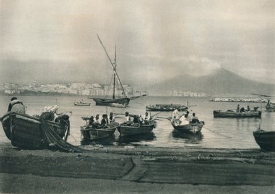 Fiskare som sätter till havs, Neapel, Italien, 1927 av Eugen Poppel