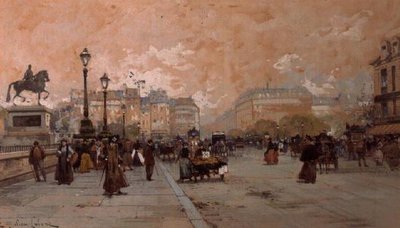 En parisisk gatuscene av Eugene Galien Laloue