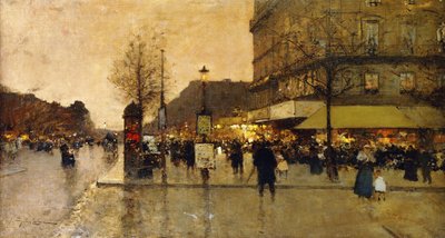 En parisisk gatuscene av Eugene Galien Laloue