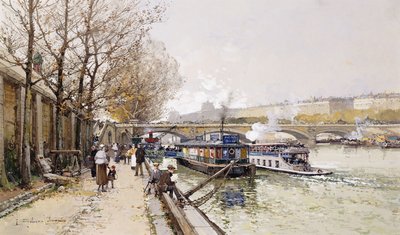 Pråmar på Seine av Eugene Galien Laloue