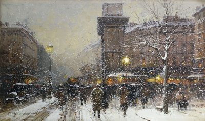 La Porte St. Martin (svart krita och kroppsfärg) av Eugene Galien Laloue