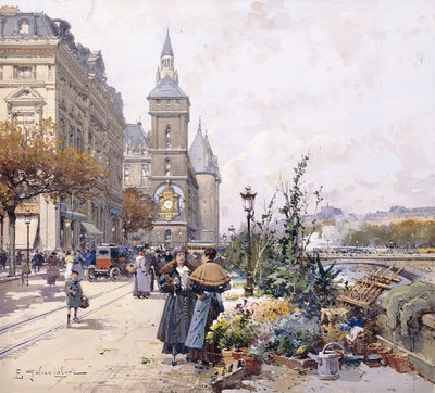 Quai aux Fleurs och Hotel av Eugene Galien Laloue