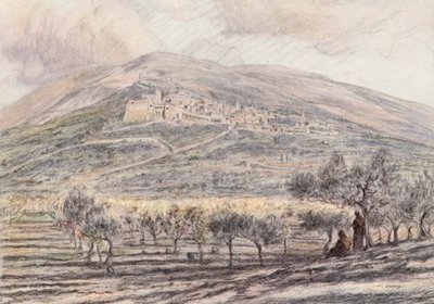 Assisi (färglitografi) av Eugene (after) Burnand
