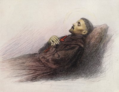 Sankt Franciskus på sin dödsbädd (färglitografi) av Eugene (after) Burnand