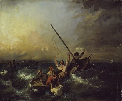 Skeppsbrott (olja på duk) av Eugene (after) Isabey