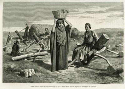 Arabisk kvinna och sågare av långa tio foulis. Gravyr av Eugene Girardet, för att illustrera historien A Suse av Eugene Alexis Girardet