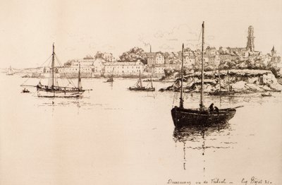 Douarnenez sett från Treboul (etsning) av Eugene Bejot