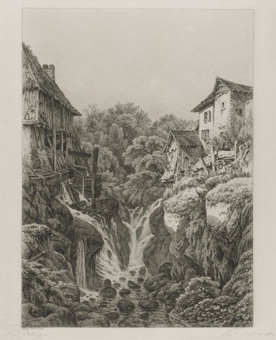 Grésys kvarn och vattenfall nära Aix-les-Bains, 1856. av Eugene Bléry