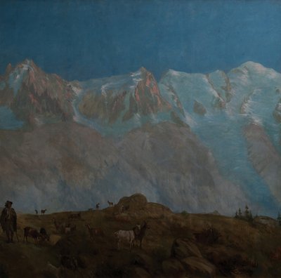 Mont Blanc, Aiguilles du Midi du Plan (Olja på duk) av Eugene Bourgeois