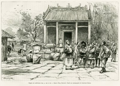 Konferenspagoden, Monkay. Gravyr av Eugene Burnand, för att illustrera historien Sur les frontières du Tonkin, av doktor P.Neiss, i le tour du monde 1888, regisserad av Edouard Charton (1807-1890), Hachette, Paris. av Eugene Burnand