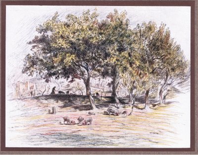 Broder Juniper skär av foten på en gris för att ge den till en sjuk man, 1919 av Eugene Burnand