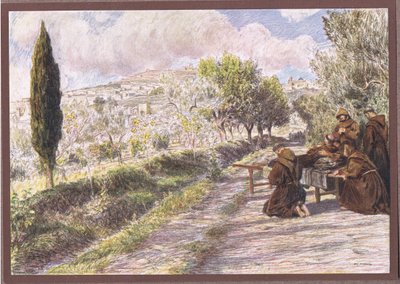 St Francis välsignar staden Assisi, 1919 av Eugene Burnand