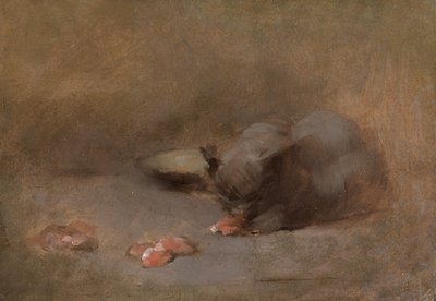 Chat Mangeant (olja på duk läggs ombord) av Eugène Carrière