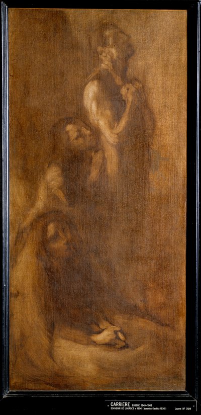 Minnes av Lourdes Pelerins i bön. Målning av Eugene Carriere (1849-1906) 1896 sön. 0,73x0,35 m Paris, musee d