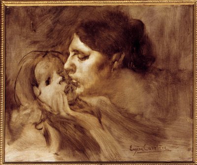 The Maternal Kiss Painting av Eugene Carriere (1849-1906) 1800-talet 0,46 x 0,55 m Paris, Musee d