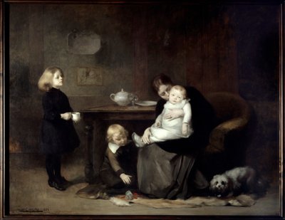 Det sjuka barnet En änka mamma som kysser sin sjuka bebis. Målning av Eugene Carriere (1849-1906) 1885 sön. 2x2,46 m Paris, musee d